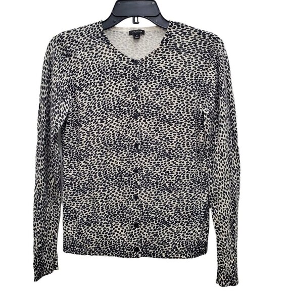 Ann Taylor Women's White Black Animal‎ Print Silk Cashmere Blend Cardigan Size M - Picture 1 of 6